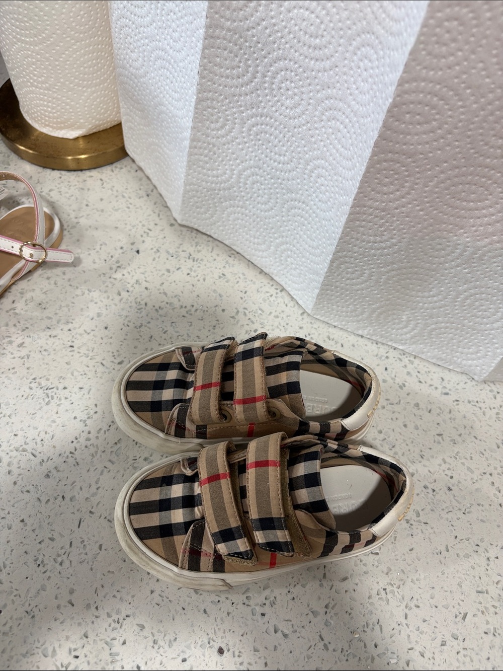 Classic Plaid Kids Velcro Sneakers - Beige/Black Burberry